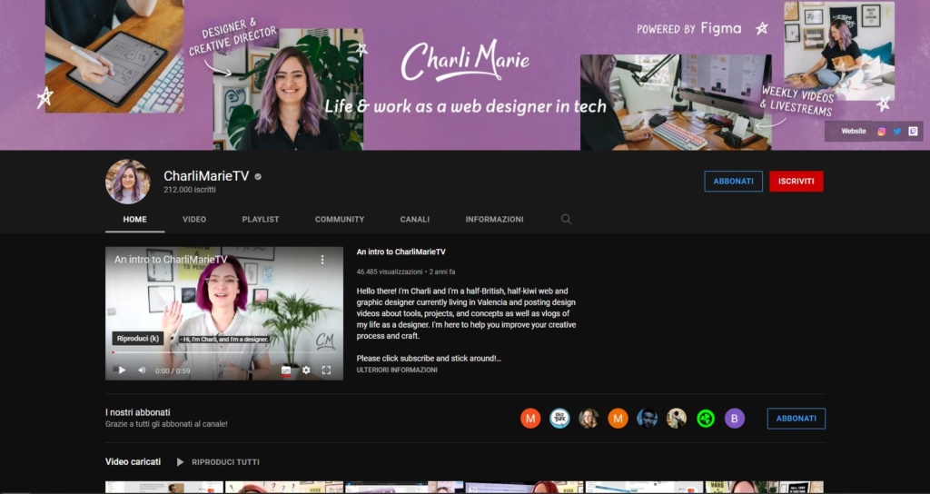 5 canali yuotube di web design - CharliMarie