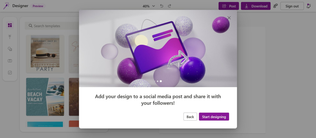 designer schermata social