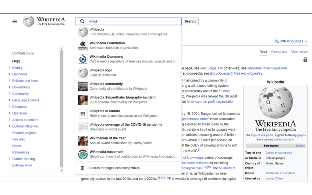 wikipedia nuova barra di ricerca con immagini